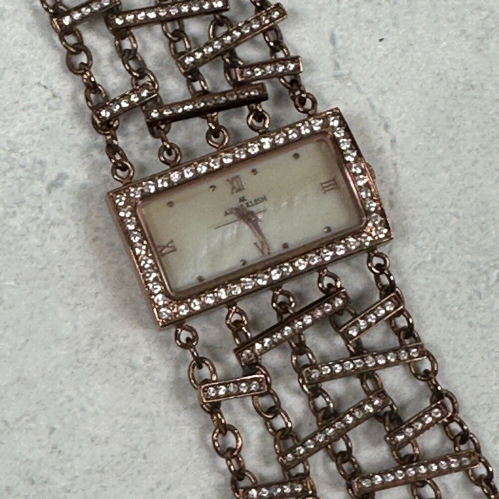 Anne Klein Watch Womens 33mm Rectangle Pave Bezel Unique Link Band New Battery